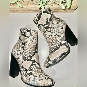 Snake Print Ankle Boots - Black & Cream Women's Heeled Booties